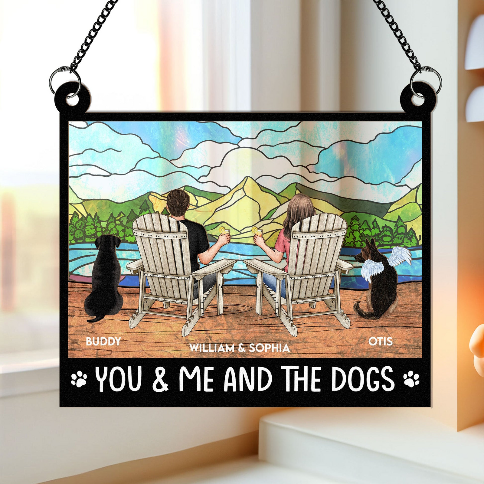You And Me And The Dogs - Personalized Window Hanging Suncatcher Ornament - Gift For Couple, Wife, Husband, Dog Lovers