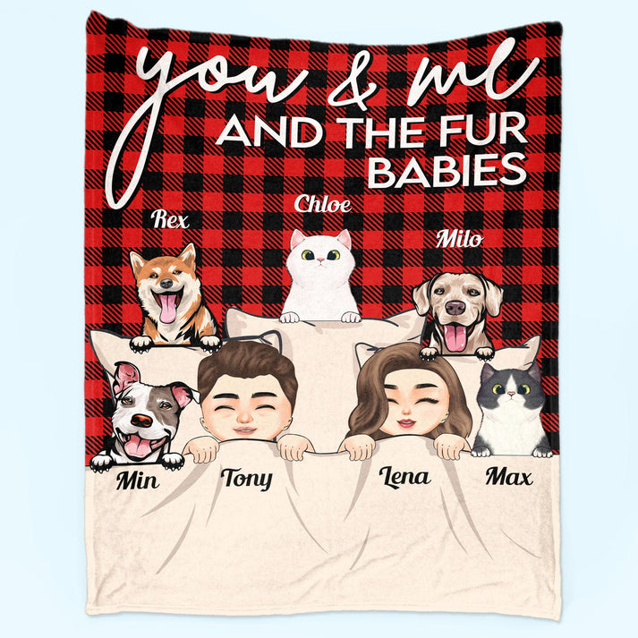 You &amp; Me And The Dogs The Cats - Personalized Custom Blanket - Gift for Couple, Dog/Cat Lovers, Pet Lovers, Dog Mom, Cat Mom, Dog Dad, Cat Dad