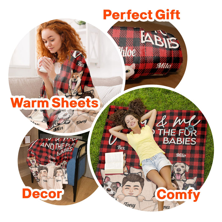 You & Me And The Dogs The Cats - Personalized Custom Blanket - Gift for Couple, Dog/Cat Lovers, Pet Lovers, Dog Mom, Cat Mom, Dog Dad, Cat Dad