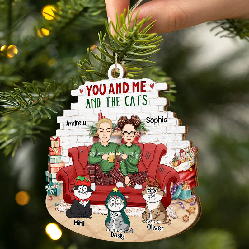 You And Me And The Cats - Personalized Wood Ornament - Christmas Gift for Cat Lovers, Cat Mom, Cat Dad
