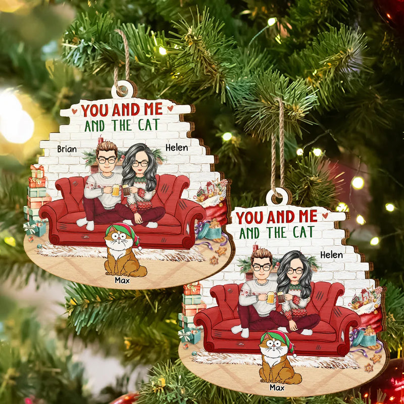 You And Me And The Cats - Personalized Wood Ornament - Christmas Gift for Cat Lovers, Cat Mom, Cat Dad