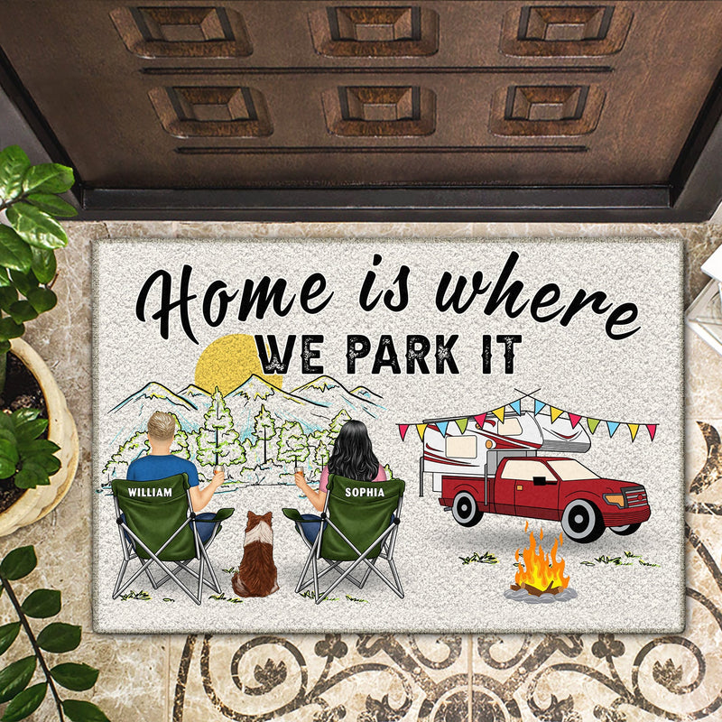 Home Is Where We Park It You And Me And The Dogs - Personalized Doormat - Gift for Dog Lovers, Couples, Husband/Wife on Anniversary, Valentine's Day