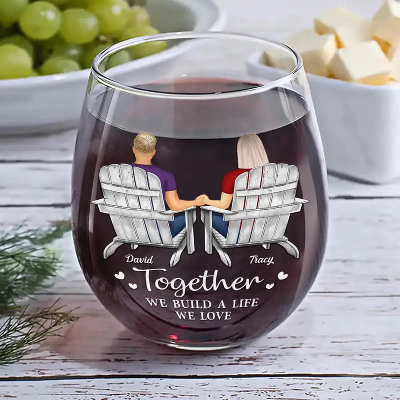 Personalized You And Me We Got This Anniversary Couple wine glass, alternate view 3
