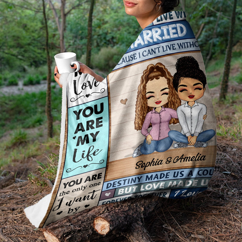 Personalized You Are My Love I Married You fleece blanket, sherpa reverse side folded back