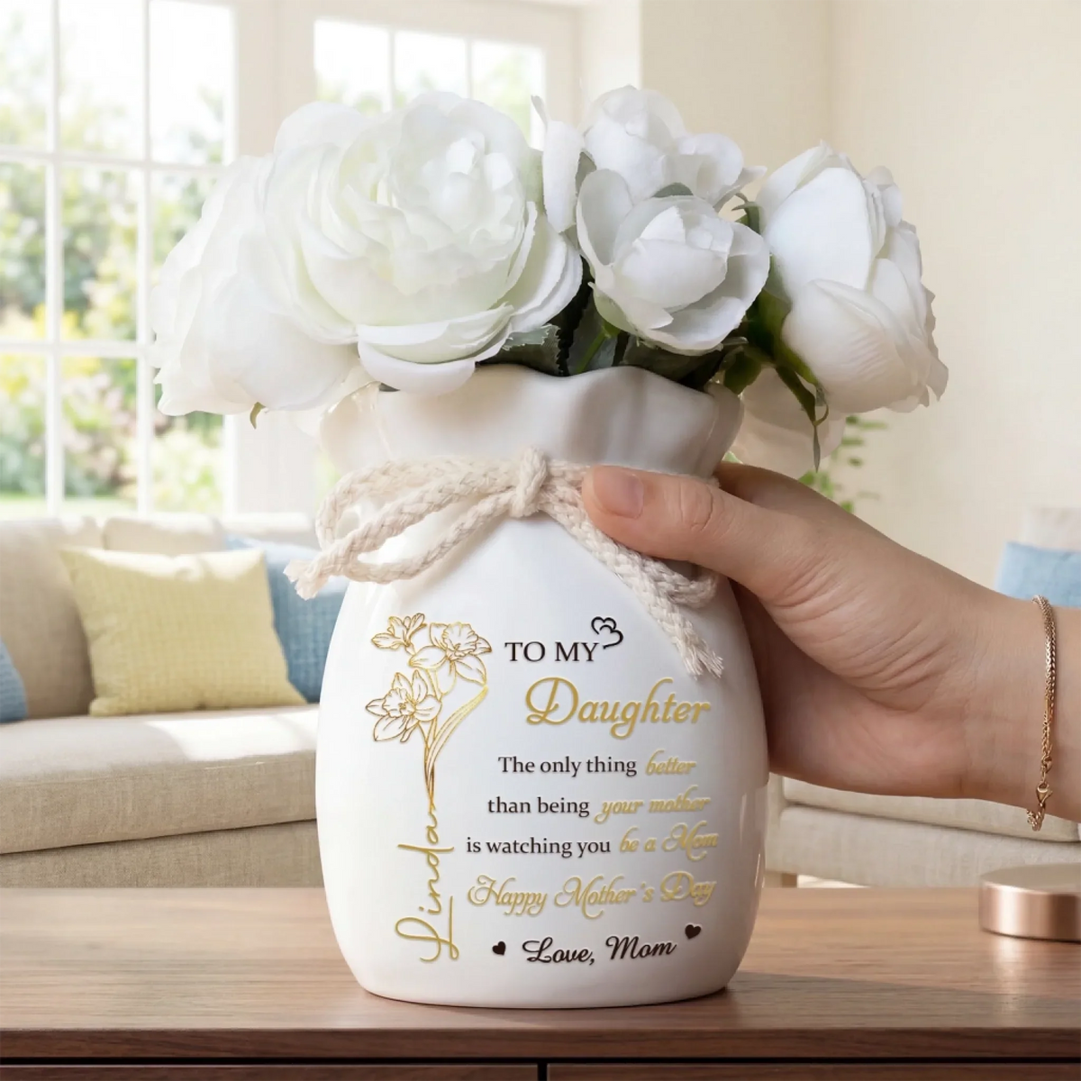 You Carry Love So Beautifully - Personalized Flower Vase With Ribbon - Mother's Day Gift To Daughter, Granddaughter