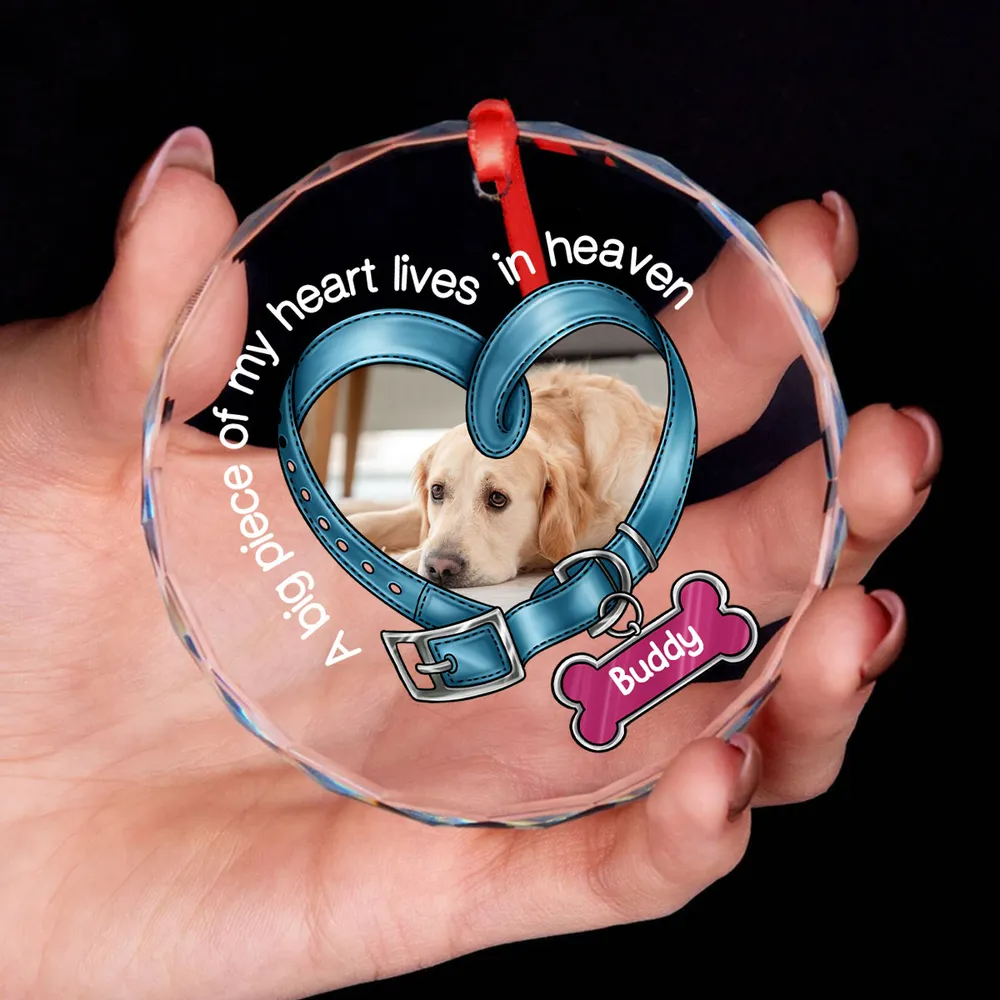Personalized You Left Paw Prints In My Heart Forever Heart circle glass ornament, alternate view 5