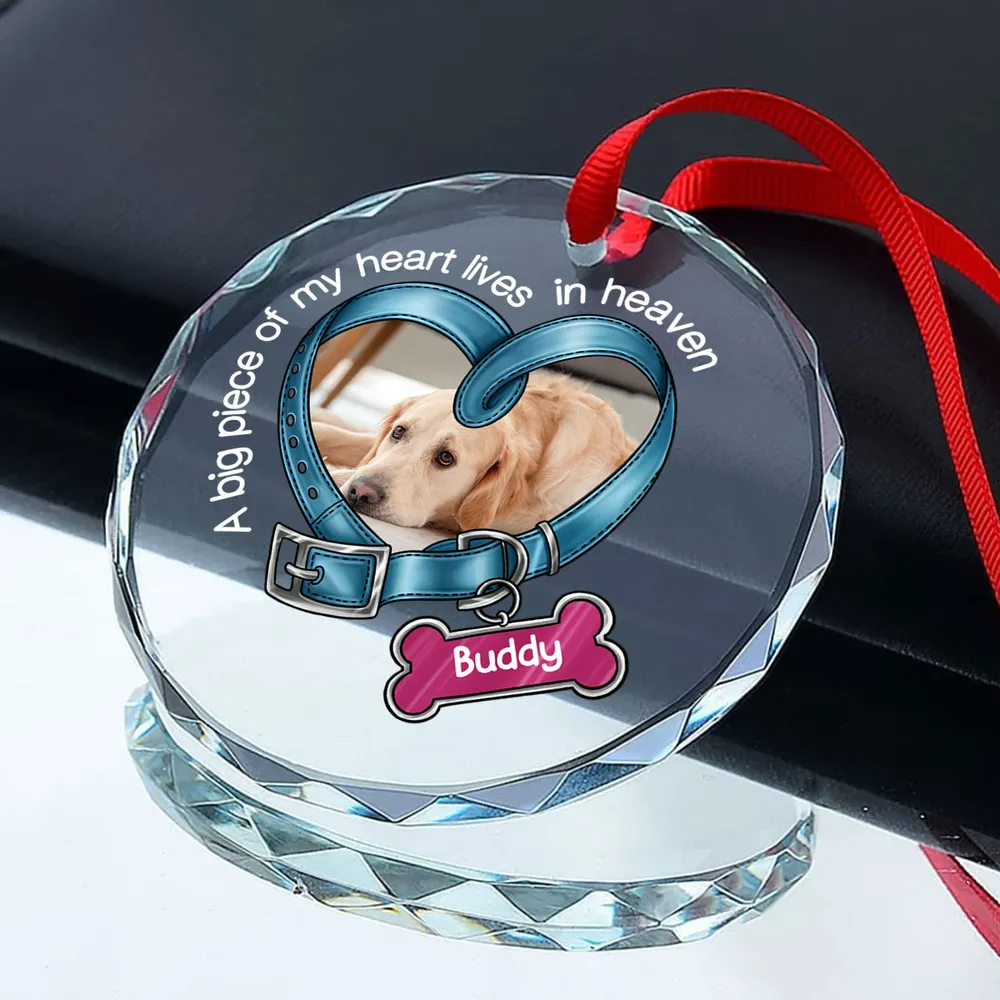 Personalized You Left Paw Prints In My Heart Forever Heart circle glass ornament, alternate view 4