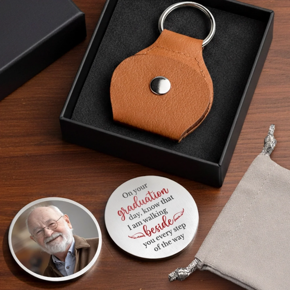 Custom Photo Your Strength Still Guides Me Memorial - Personalized Leather Pocket Hug - Memorial Sympathy Gifts For Loss Of Mom, Dad