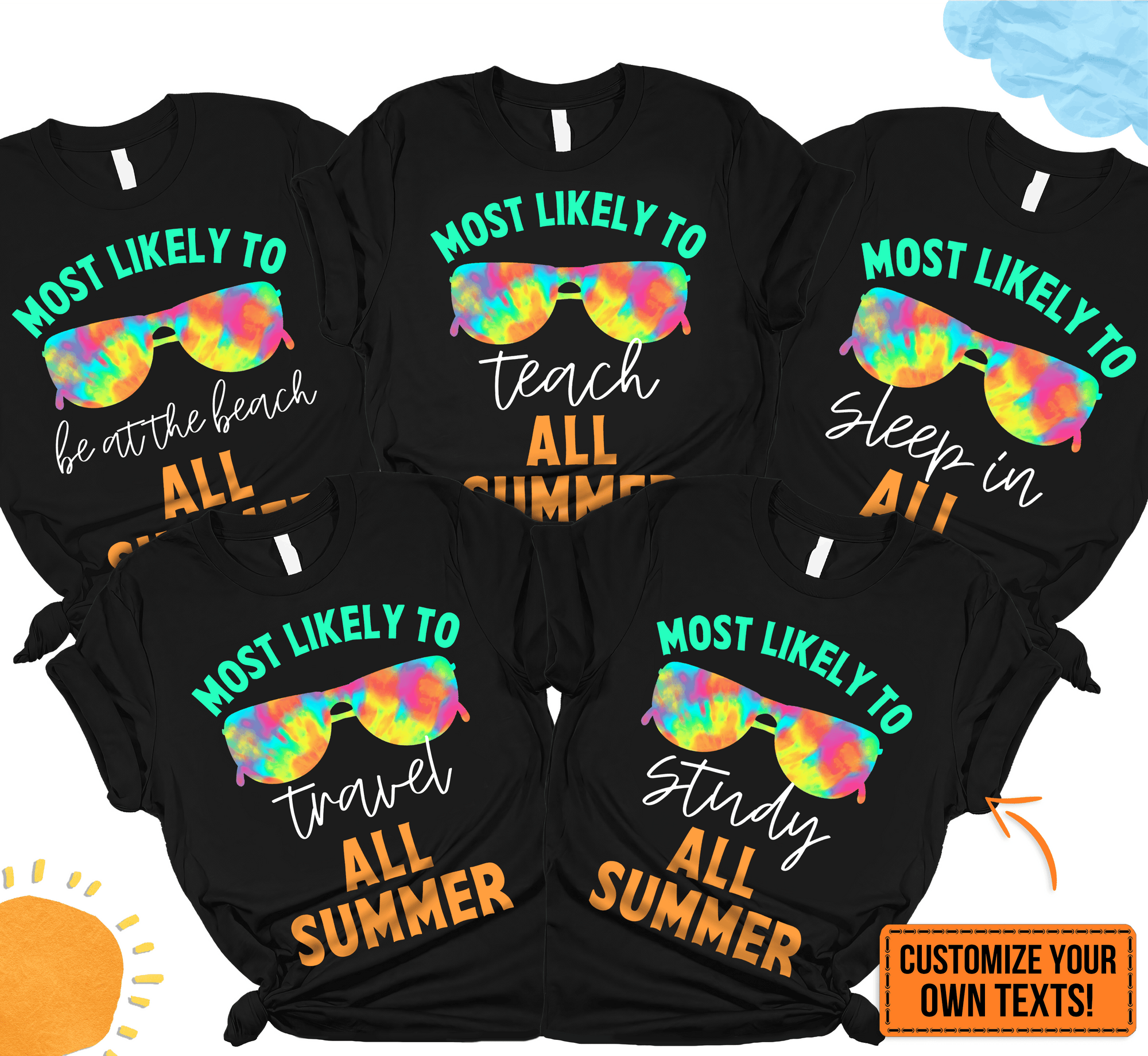 Most Likely to All Summer - Summer Break - Personalized Custom T Shirt - Birthday, Loving, Funny Gift for Teacher, Kindergarten, Preschool, Pre K, Paraprofessional - Suzitee Store
