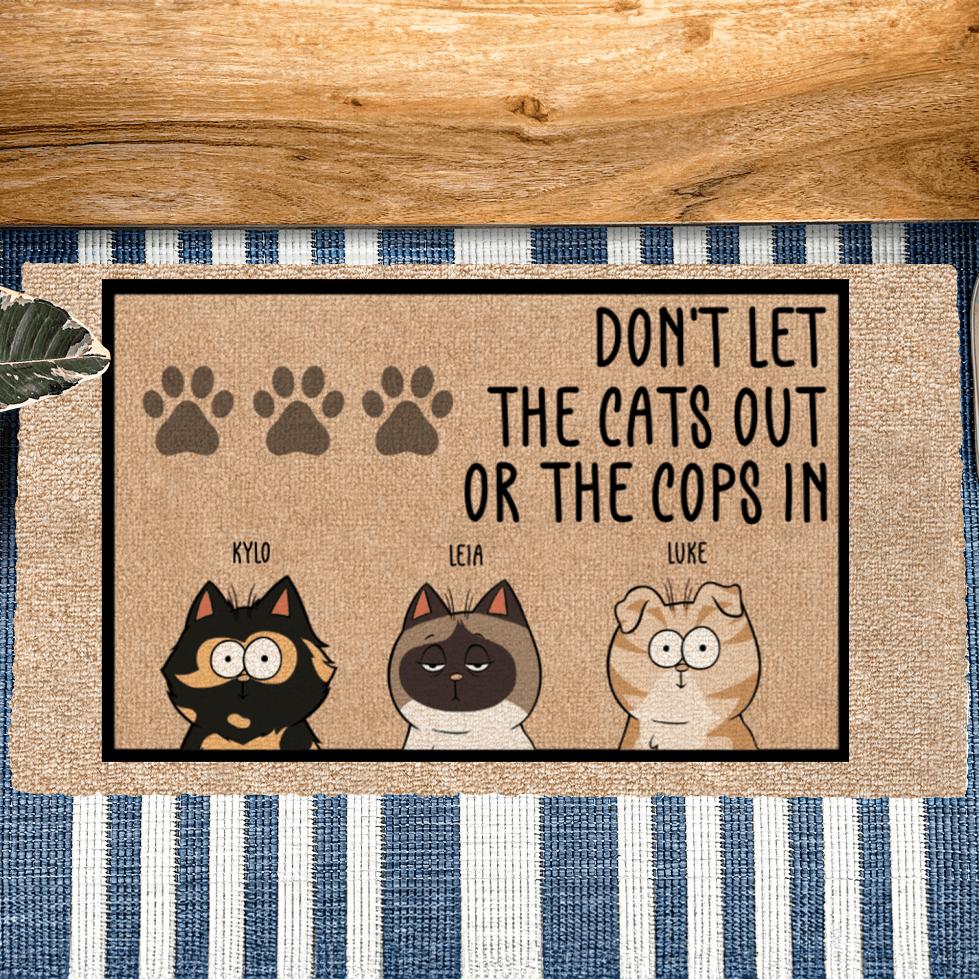 Don't Let The Cats Out Or The Cops In - Personalized Doormat - Birthday, Housewarming, Funny Gift for Homeowners, Friends, Cat Mom, Cat Dad, Cat Lovers, Pet Gifts for Him, Her - Suzitee Store
