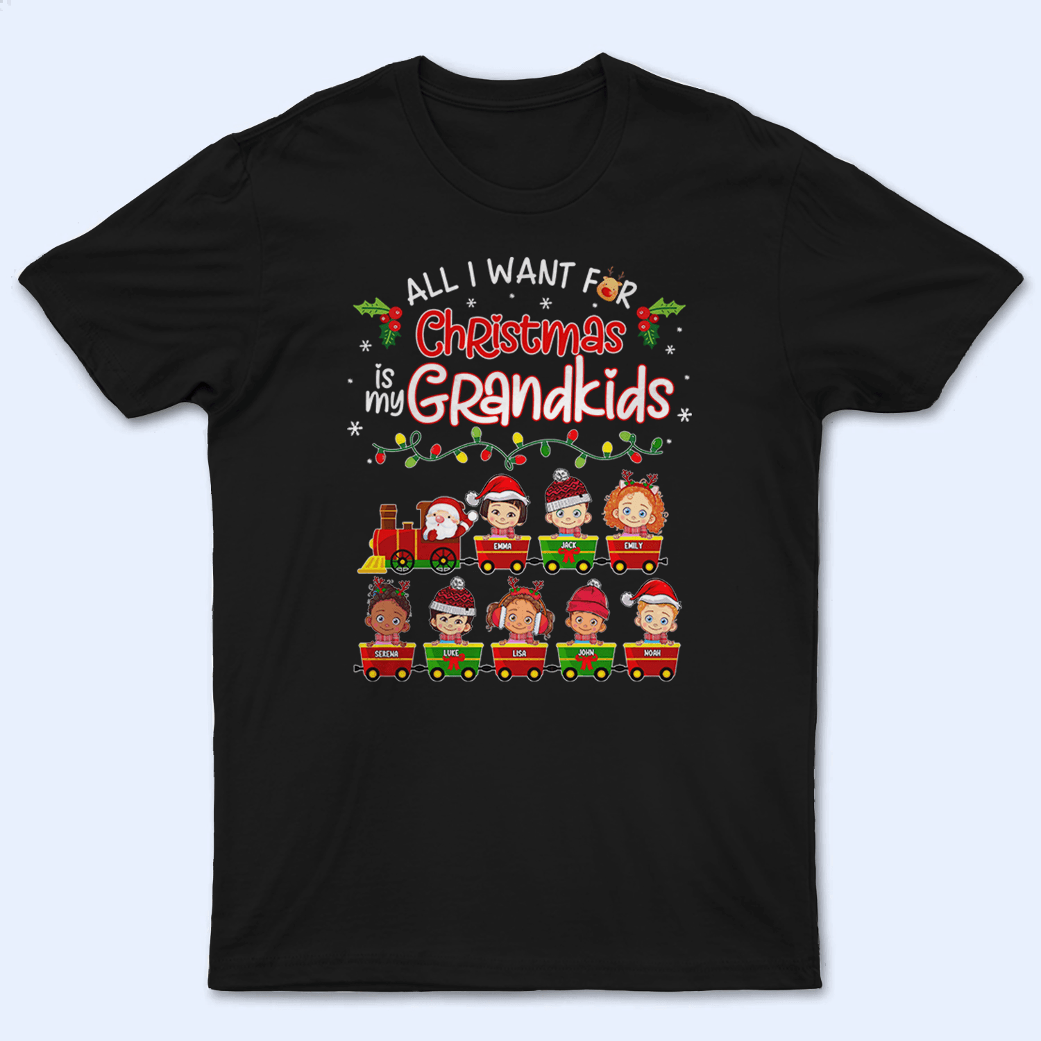 Suzitee All I Want for Christmas Is My Grandkid Personalized Custom T Shirt Christmas Loving Funny Gift for Grandma Nana Mimi Mom Wife Grandparent