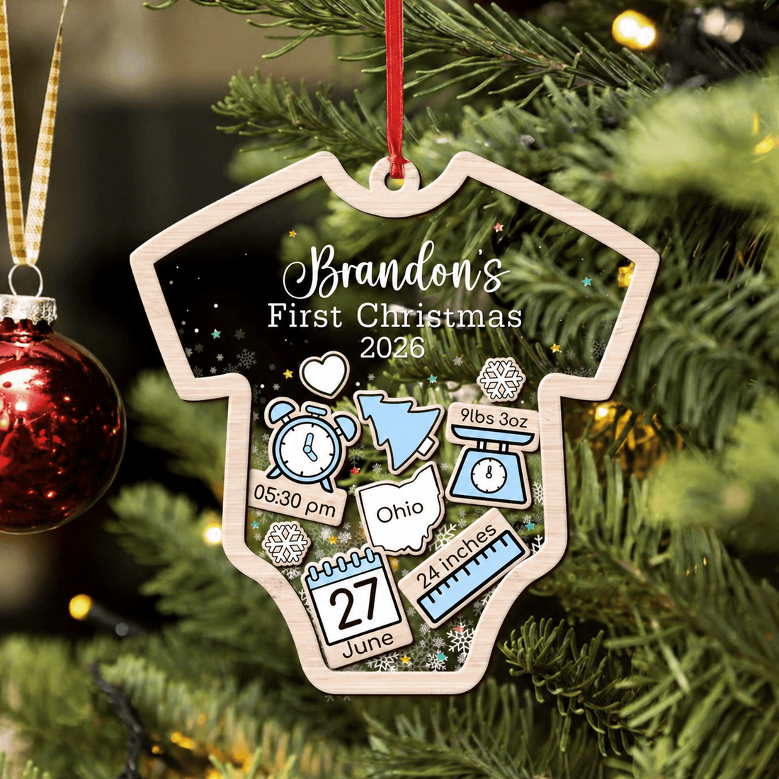 Baby's First Christmas Ornament 2023 - Personalized Custom Shaker Ornament - Babies 1st Christmas Ornament, Customized Baby Name, New Baby Gift, Baby Keepsake, 4D Shake Babies Ornament - Suzitee Store