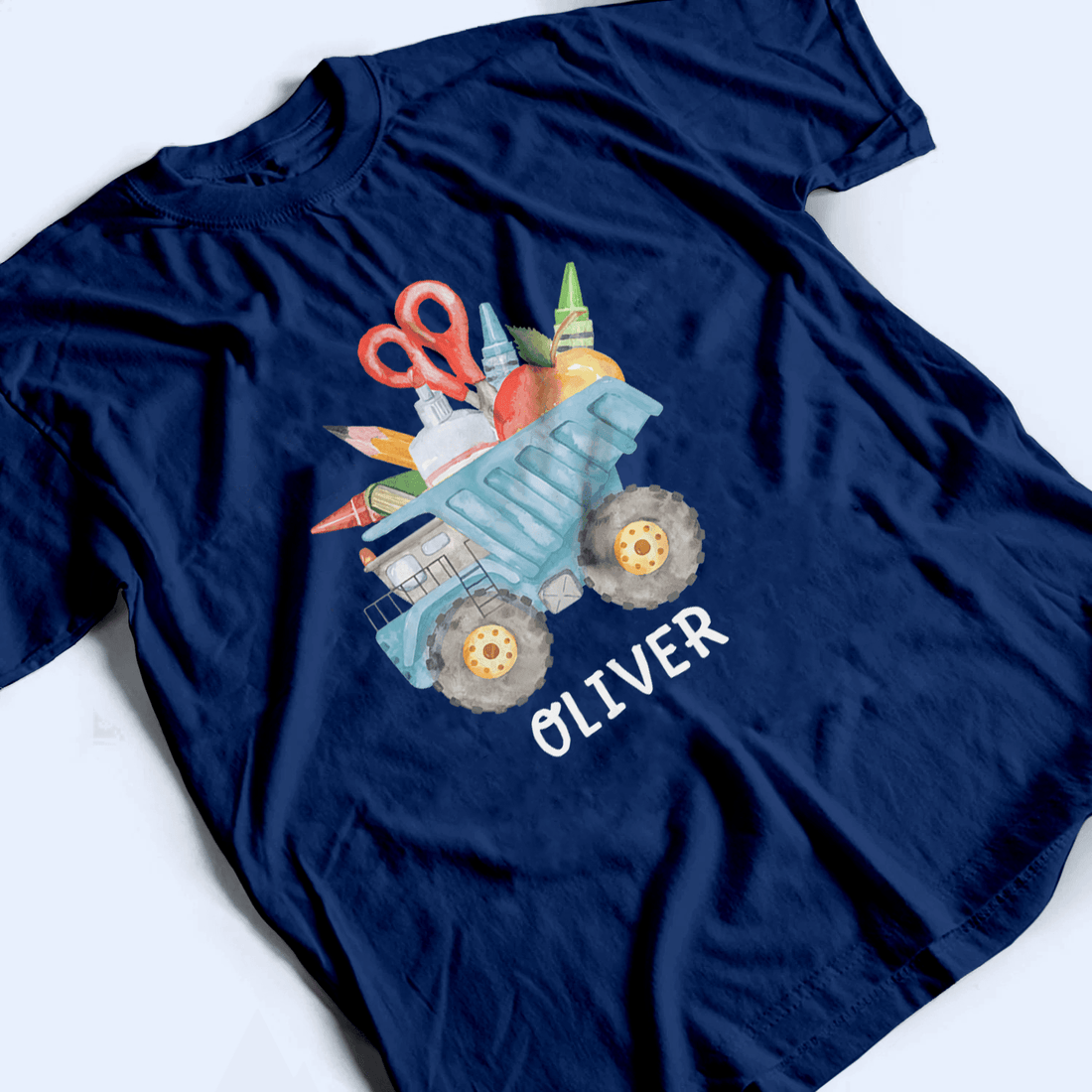 Custom Youth T Shirt, Personalized Back to School Crayon Truck youth t-shirt, alternate view 2