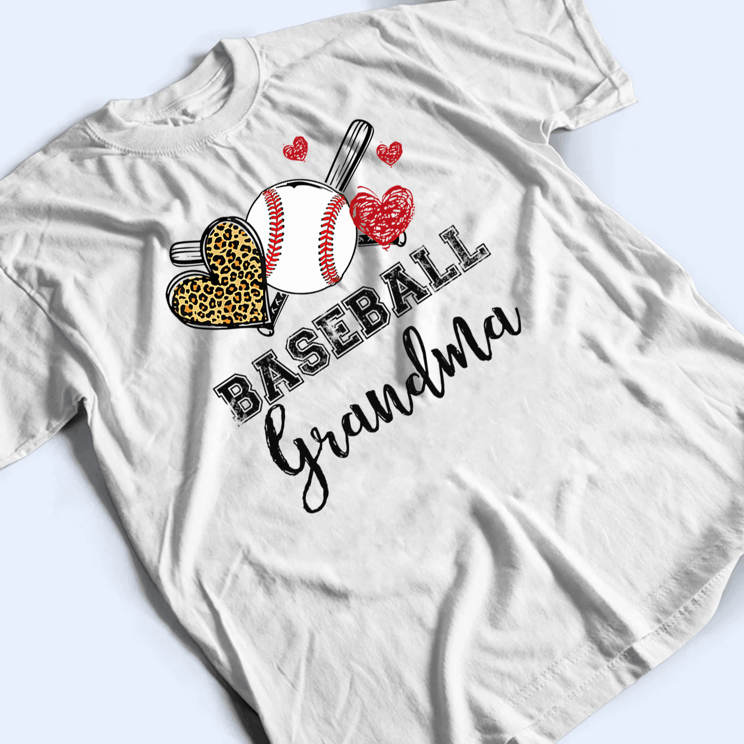 Baseball Grandma Leopard Heart - Personalized Custom T Shirt - Gift for Grandma/Nana/Mimi, Mom, Wife, Grandparent - Suzitee Store