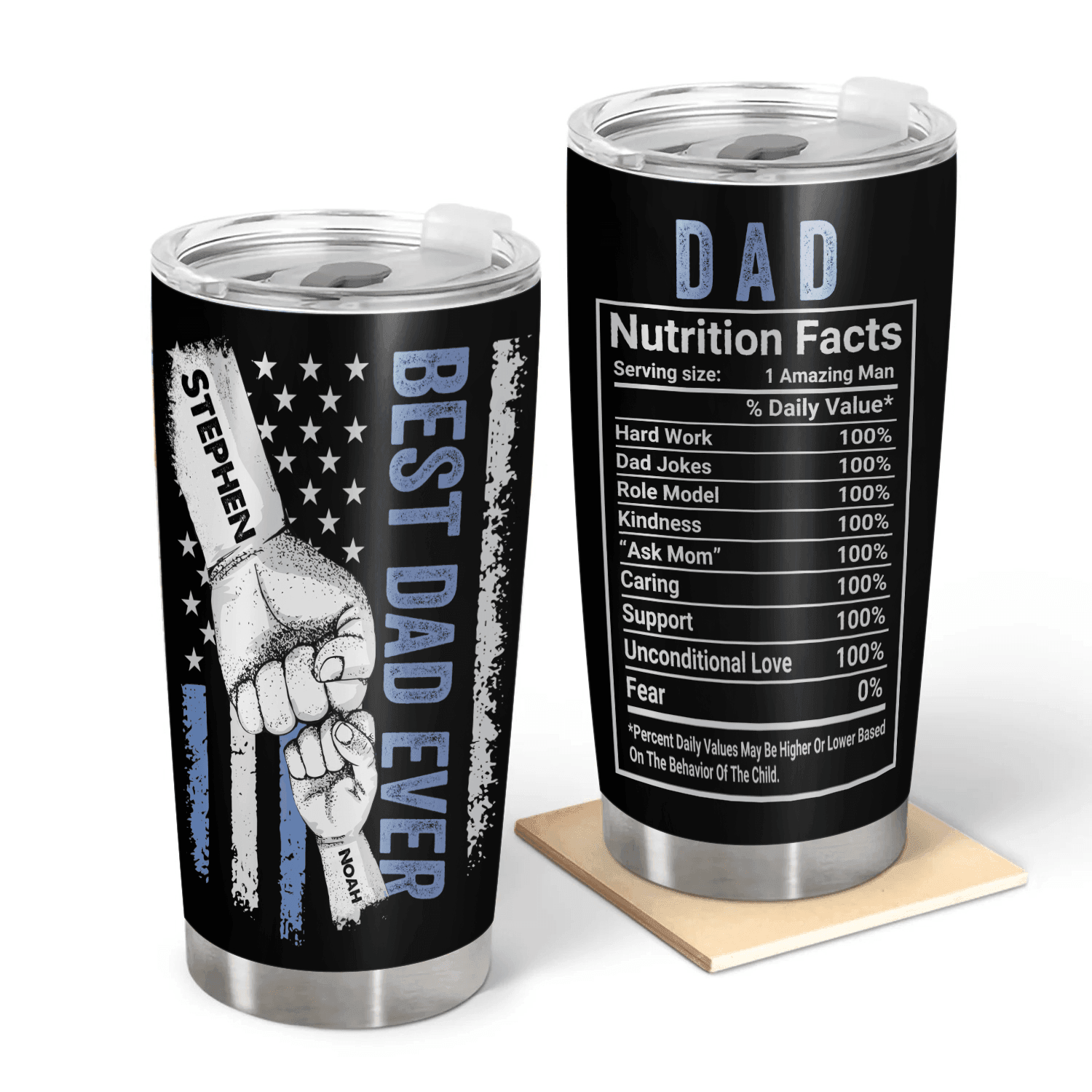 Best Dad Ever Raised Fist Bump - Personalized Custom 20oz Fat Tumbler Cup - Father's Day Gift for Dad, Grandpa, Daddy, Dada, Dad Jokes - Suzitee Store