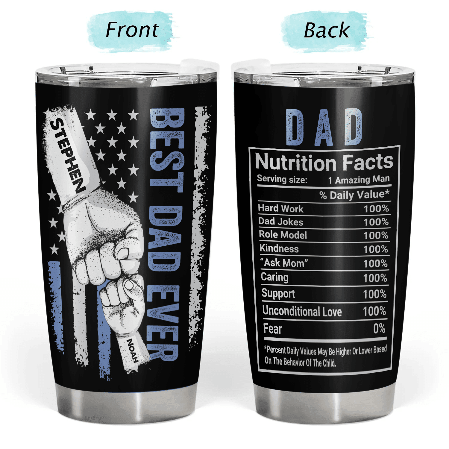 Best Dad Ever Raised Fist Bump - Personalized Custom 20oz Fat Tumbler Cup - Father's Day Gift for Dad, Grandpa, Daddy, Dada, Dad Jokes - Suzitee Store