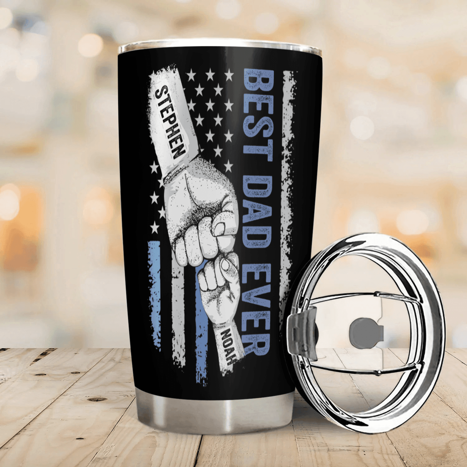 Best Dad Ever Raised Fist Bump - Personalized Custom 20oz Fat Tumbler Cup - Father's Day Gift for Dad, Grandpa, Daddy, Dada, Dad Jokes - Suzitee Store