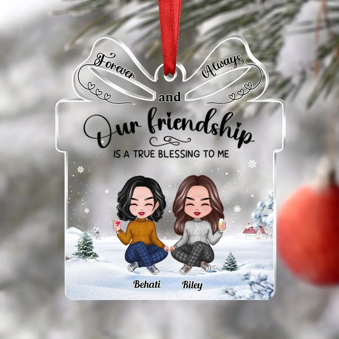 Our Friendship is a True Blessing to me personalized custom shaped acrylic ornament, alternate view 4