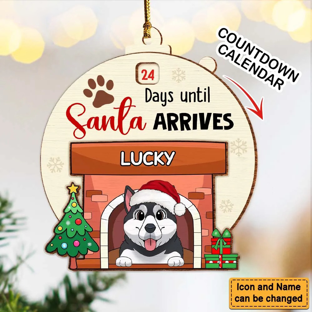 Countdown Until Santa Arrives - Personalized Dogs Fireplace Countdown Ornament