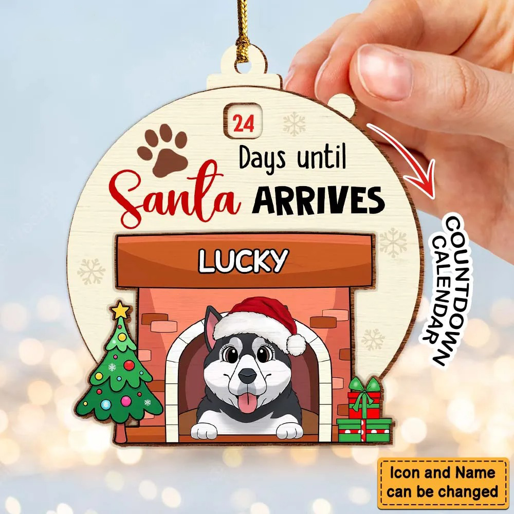 Countdown Until Santa Arrives - Personalized Dogs Fireplace Countdown Ornament