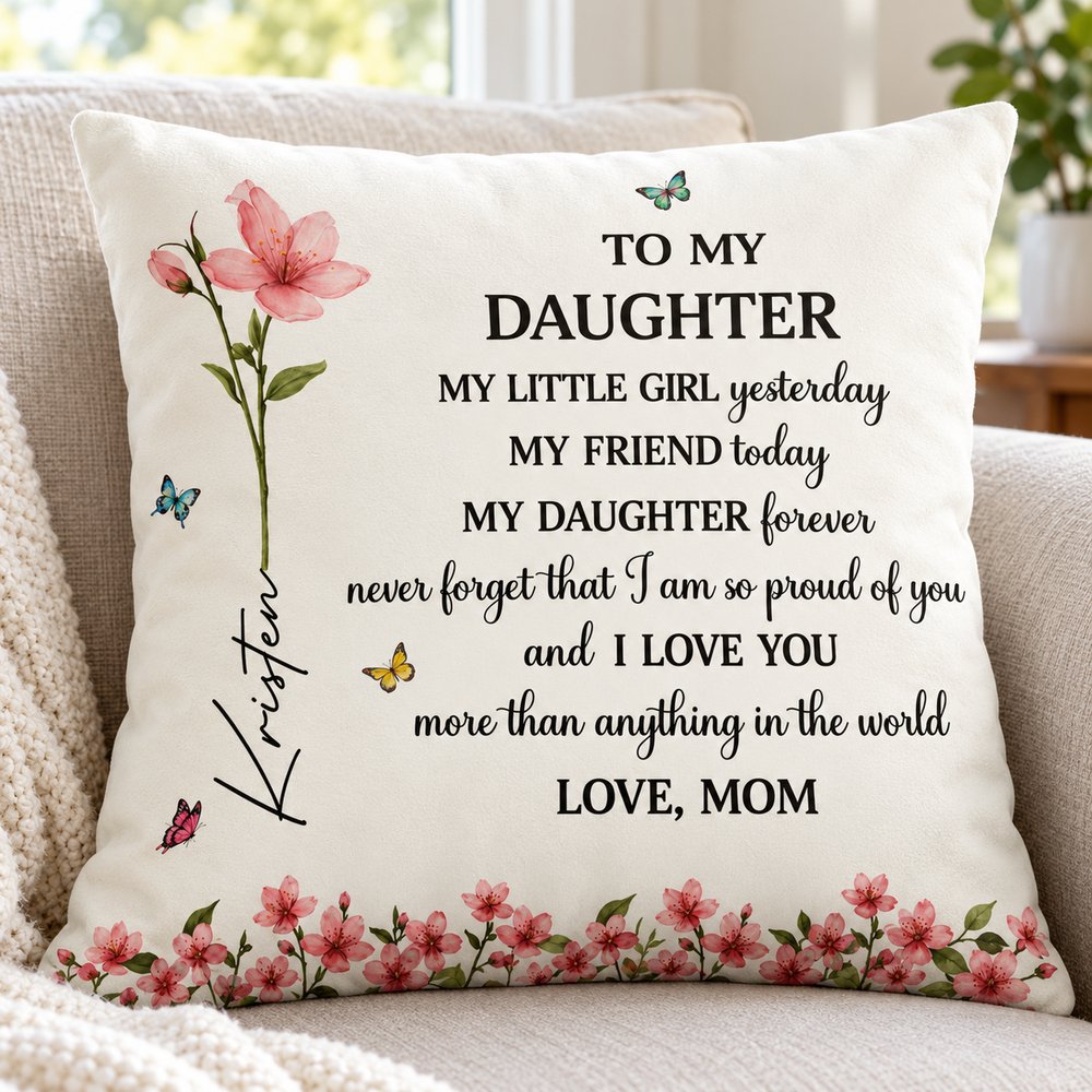 Close-up of crystal velvet texture and floral print on daughter pillow