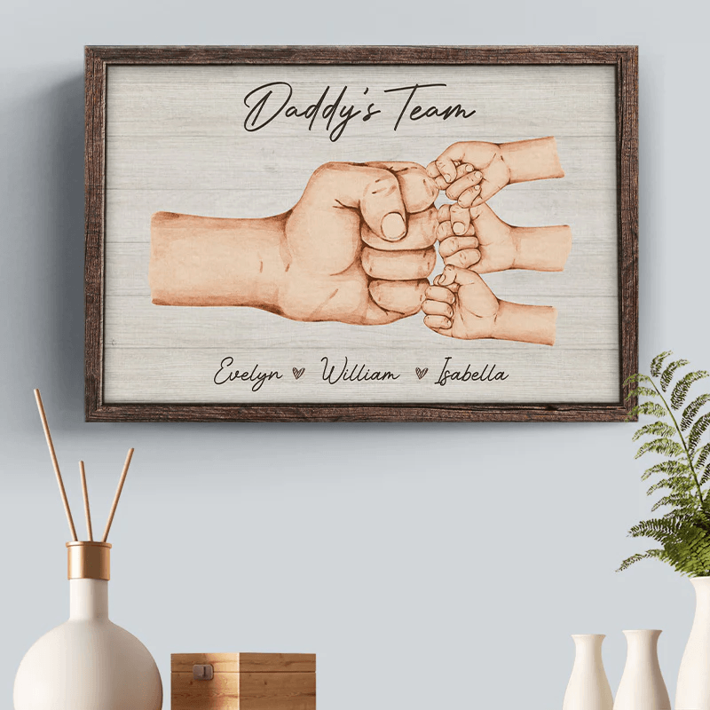 Personalized Black Daddy & Kids, Together We're A Team canvas, alternate view 2
