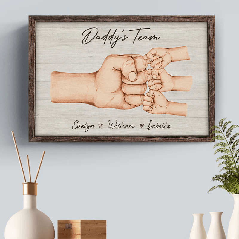 Black Daddy & Kids, Together We're A Team - Personalized Wrapped Canvas - Father's Day Gift for Black Dad, Grandpa, Daddy, Dada, African American, Black History Month, Juneteenth - Suzitee Store
