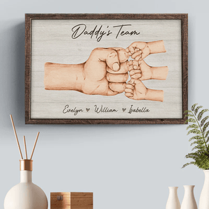 Black Daddy & Kids, Together We're A Team - Personalized Wrapped Canvas - Father's Day Gift for Black Dad, Grandpa, Daddy, Dada, African American, Black History Month, Juneteenth - Suzitee Store