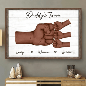 Black Daddy & Kids, Together We're A Team - Personalized Horizontal Poster - Father's Day Gift for Black Dad, Grandpa, Daddy, Dada, African American, Black History Month, Juneteenth - Suzitee Store