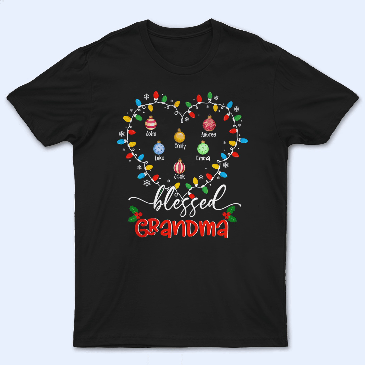Blessed Grandma Christmas Lights - Personalized Custom T Shirt - Christmas, Loving, Funny Gift for Grandma/Nana/Mimi, Mom, Wife, Grandparent - Suzitee Store
