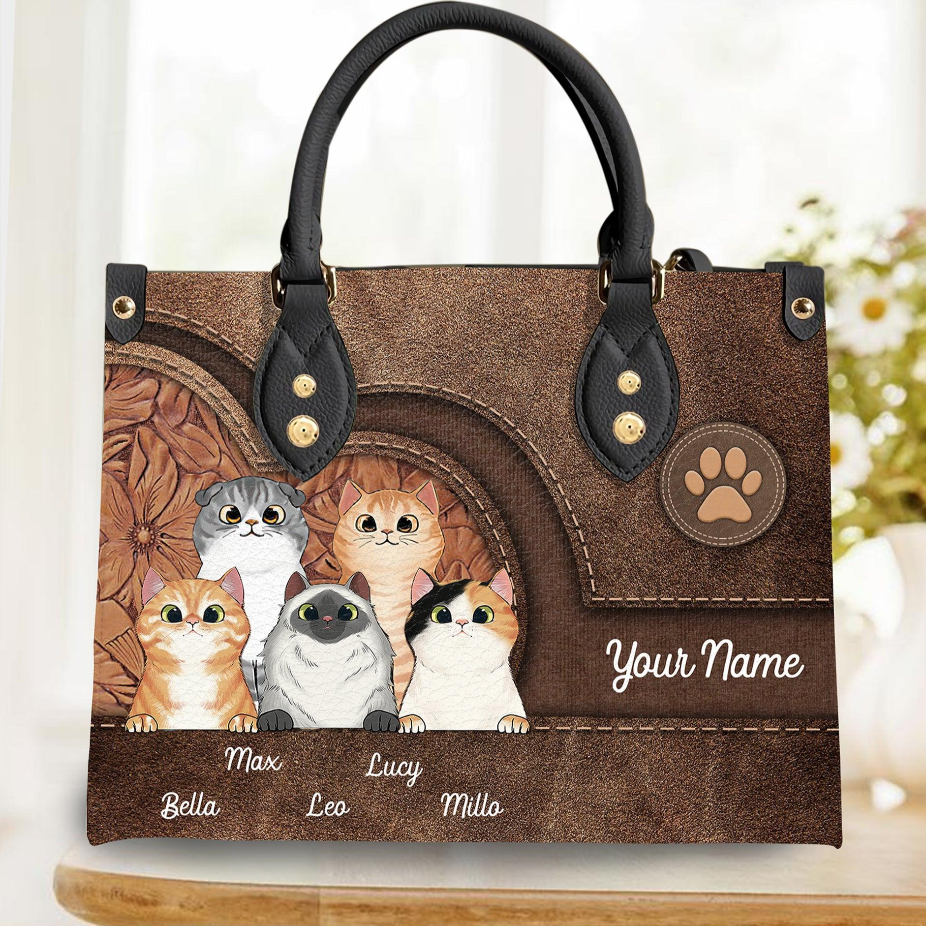 Cat Personalized Leather Handbag - Personalized Gift for Cat Lovers, Cat Mom, Pet Lovers 3