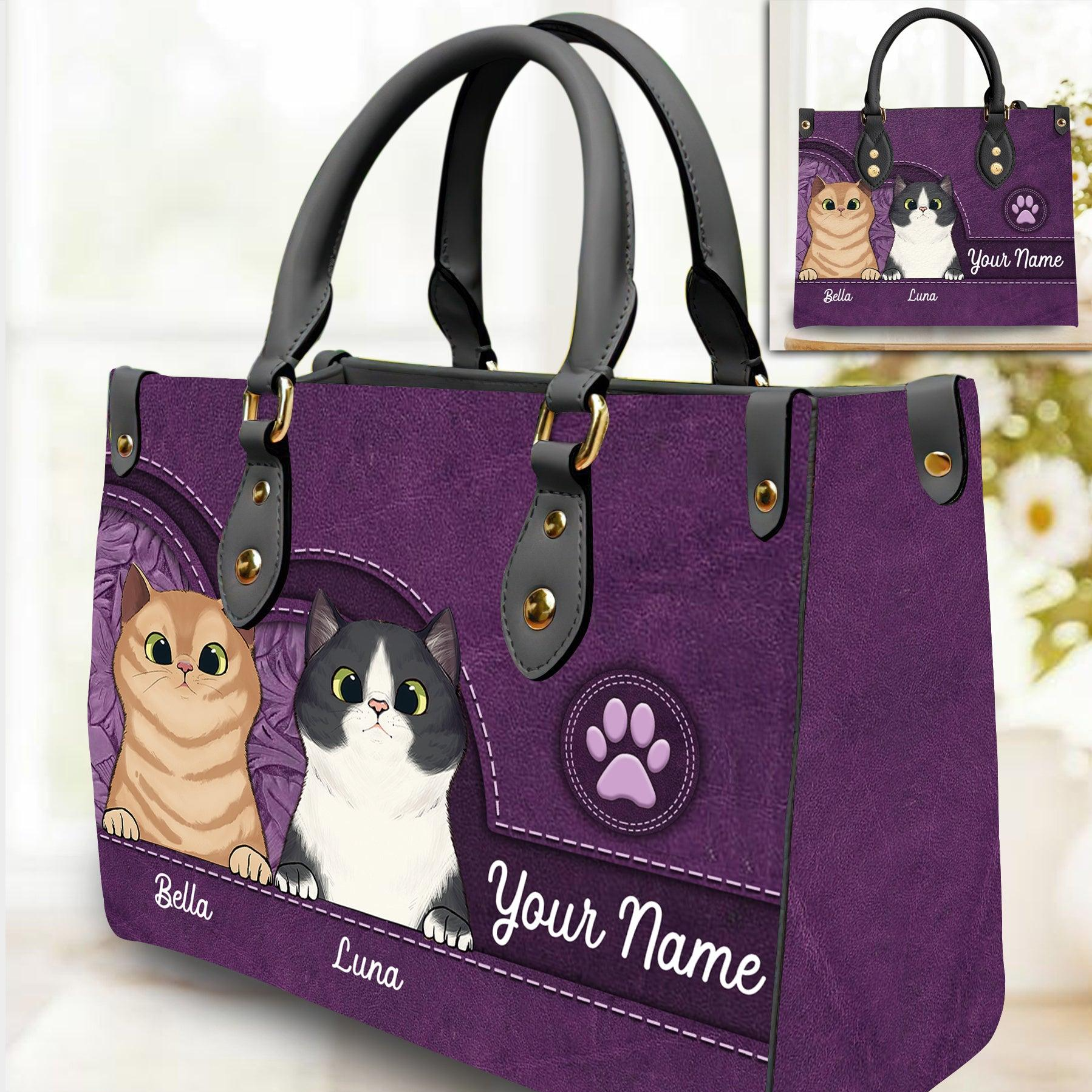 Cat Personalized Leather Handbag - Personalized Gift for Cat Lovers, Cat Mom, Pet Lovers 1