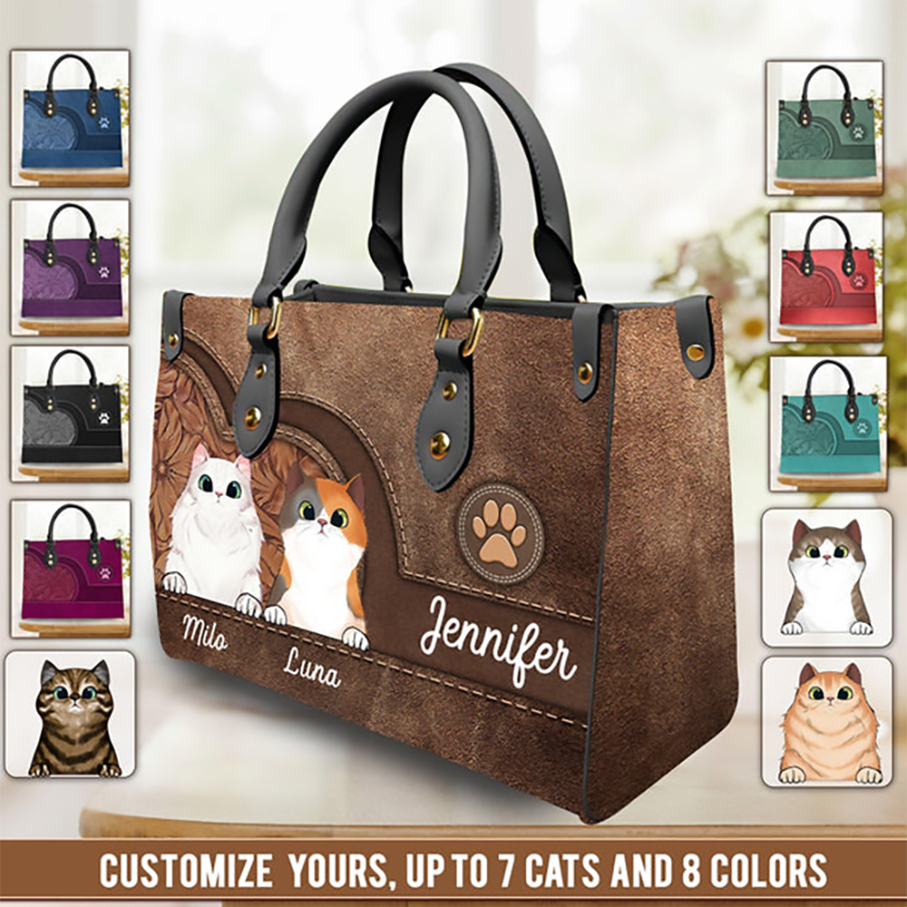 Cat Personalized Leather Handbag - Personalized Gift for Cat Lovers, Cat Mom, Pet Lovers 2