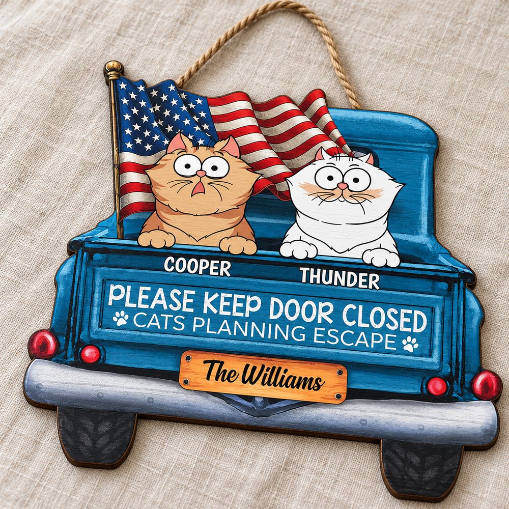 Close up detail of printed plywood texture and laser cut edge on custom cat truck wood sign