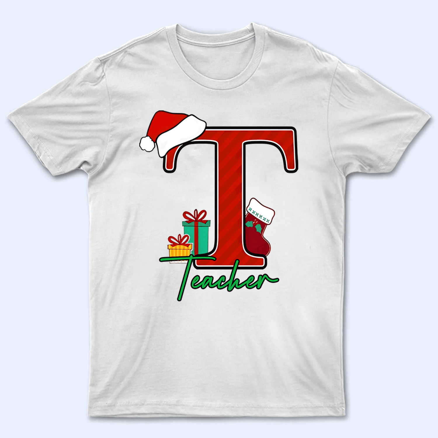 Christmas Alphabet With Name - Personalized Custom T Shirt - Birthday, Loving, Funny Gift for Teacher, Kindergarten, Preschool, Pre K, Paraprofessional - Suzitee Store