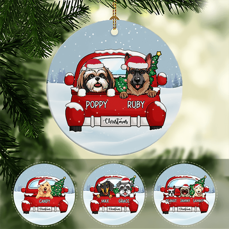 Christmas Dogs Personalized Ornament - Circle Ceramic Ornament - Chirstmas Gift for Dog Mom, Dog Dad, Dog Lovers, Pet Gifts for Him, Her - Suzitee Store