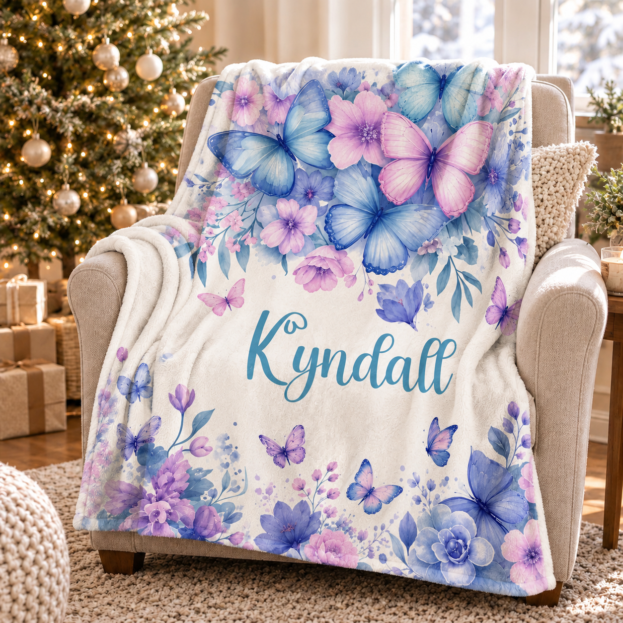 Custom Name Butterfly Nursery - Personalized Custom Blanket - Gift For Women, Girls, Daughter, Granddaughter