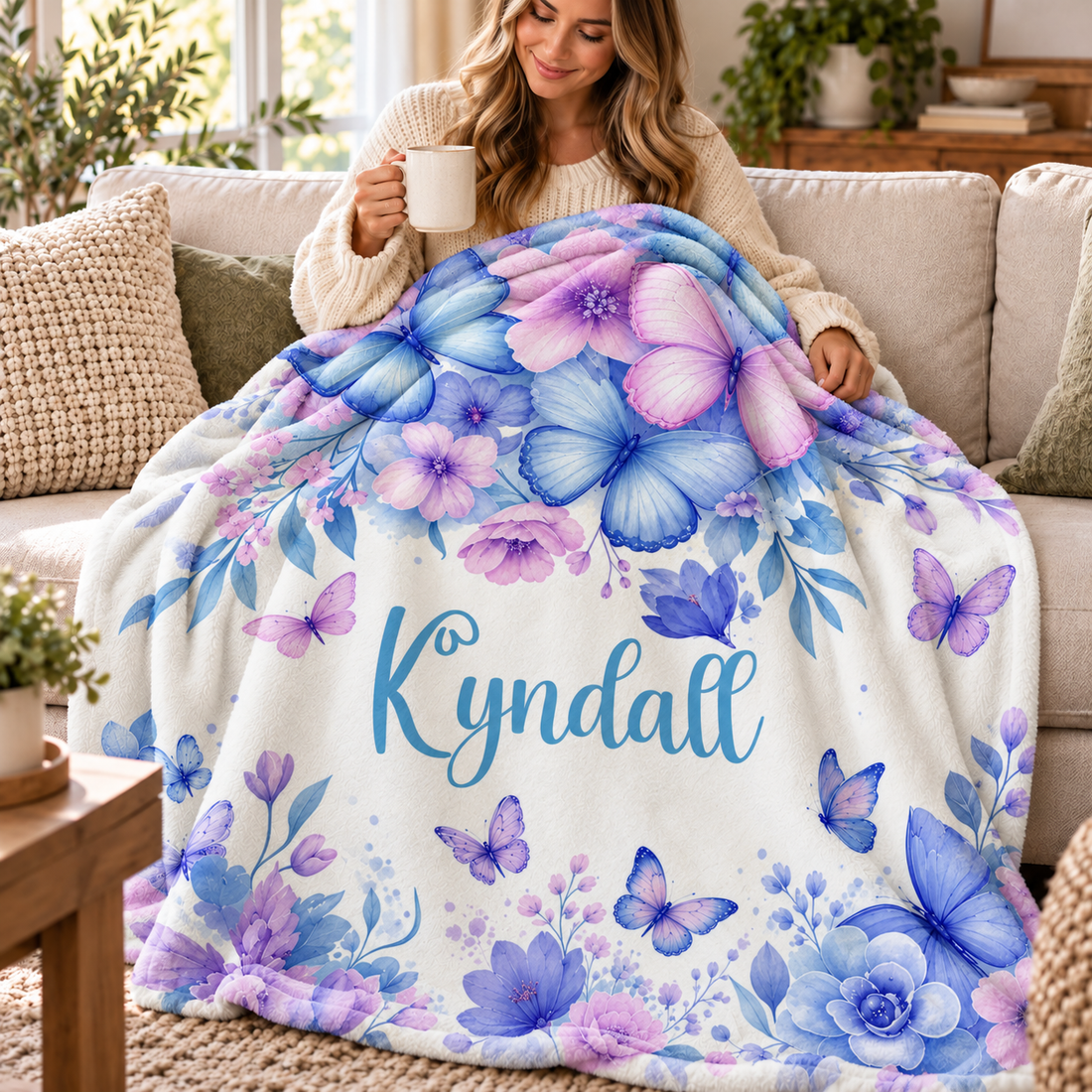 Custom Name Butterfly Nursery - Personalized Custom Blanket - Gift For Women, Girls, Daughter, Granddaughter