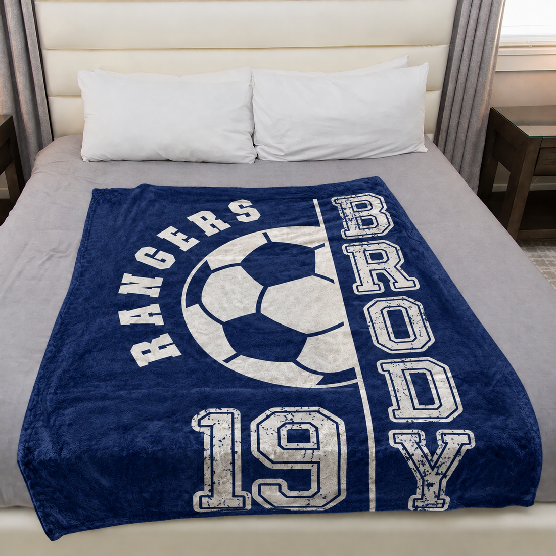 Custom Name & Number Soccer Senior - Personalized Custom Blanket - Gift for Soccer Player, Soccer Gift