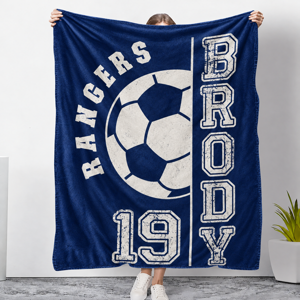 Custom Name & Number Soccer Senior - Personalized Custom Blanket - Gift for Soccer Player, Soccer Gift