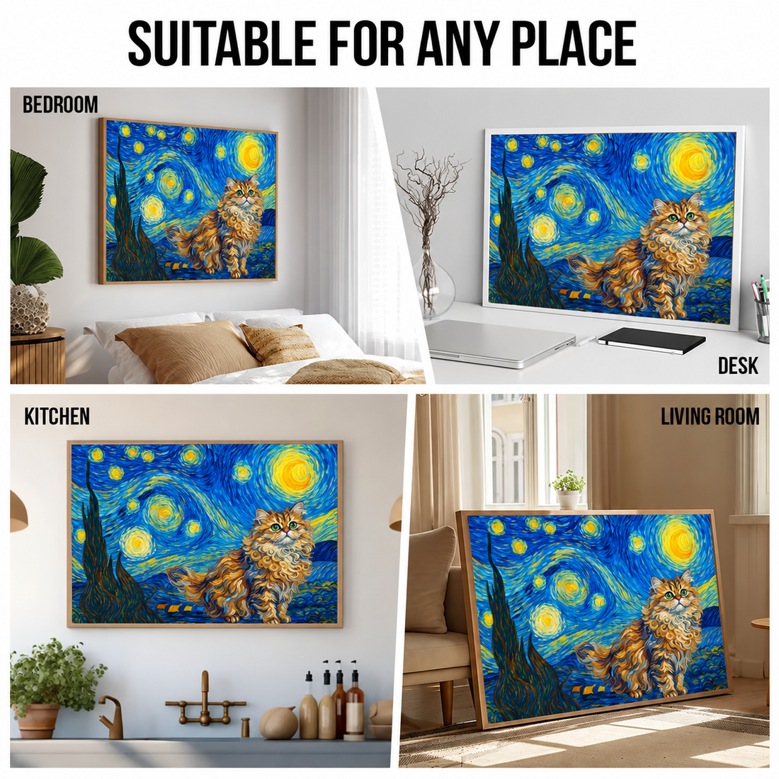 Custom Photo Starry Night Cat - Personalized Poster/Canvas Prints - Gift for Dog/Cat Lovers, Dog/Cat Mom, Pet Lovers