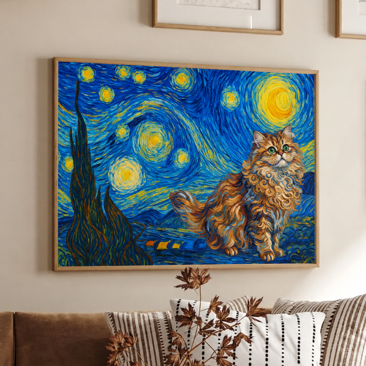 Custom Photo Starry Night Cat - Personalized Poster/Canvas Prints - Gift for Dog/Cat Lovers, Dog/Cat Mom, Pet Lovers