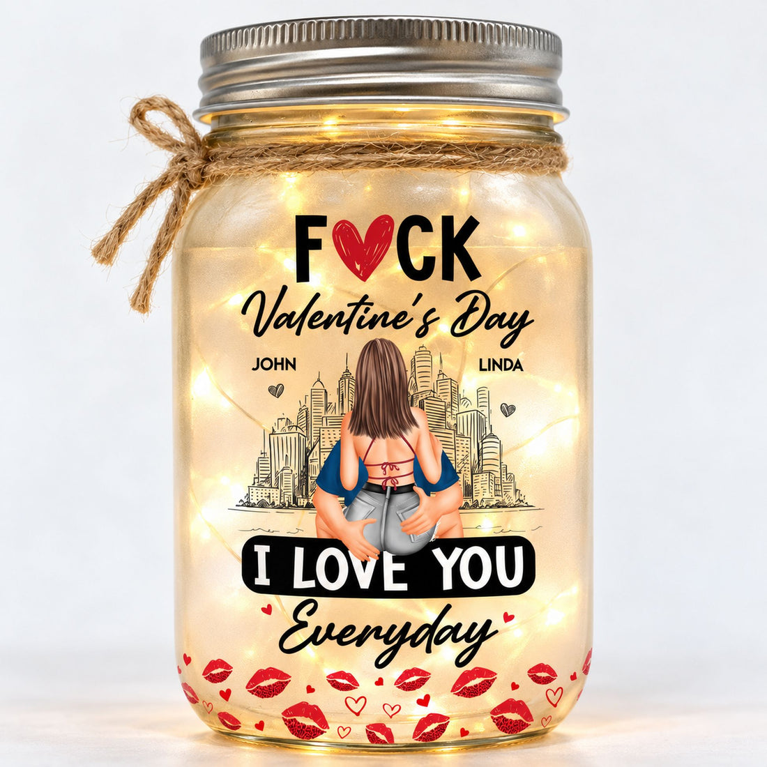 Close-up detail of the UV print and glowing starlight texture on the glass mason jar light