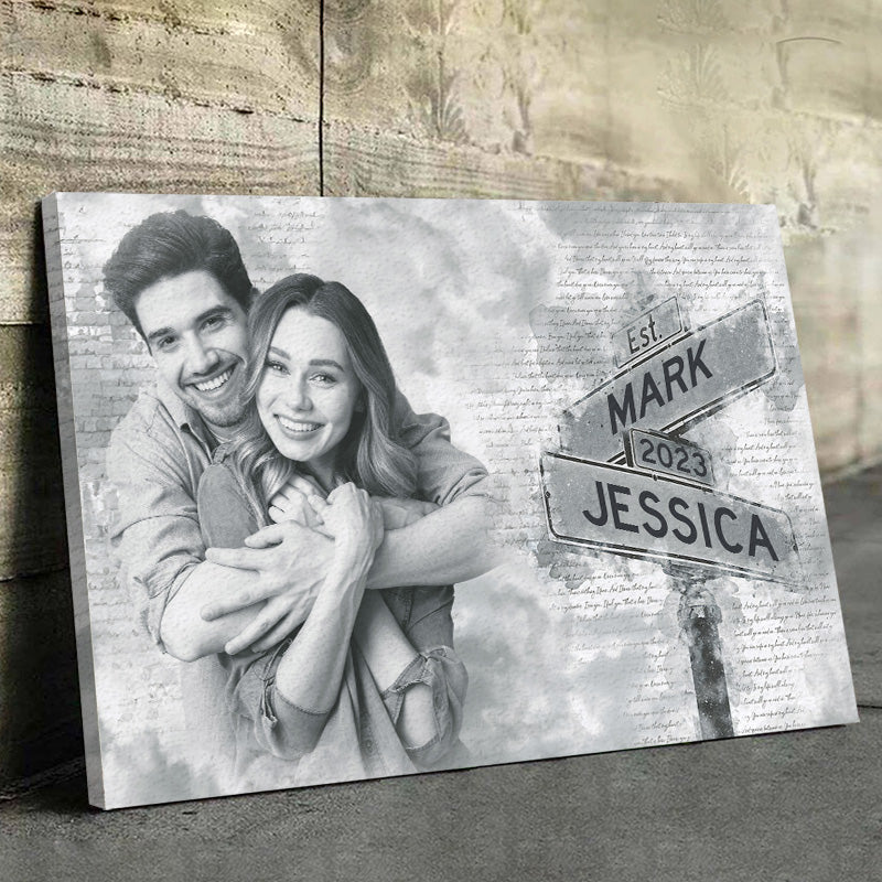 Couple's Anniversary Photo Canvas: Custom Street Sign Wall Art with Names & Year - Personalized Wedding, Birthday, or Valentine's Day Gift
