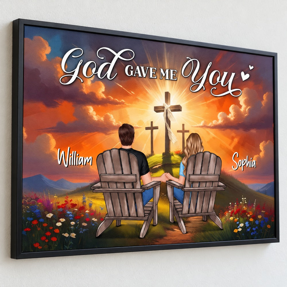 Close-up detail of the print texture and artwork on the God Gave Me You personalized couple wall art
