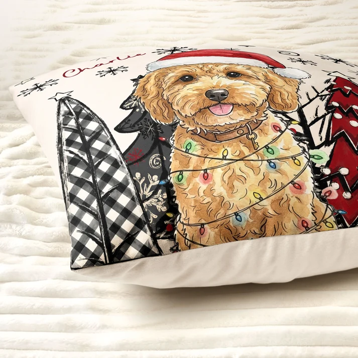 Custom Photo Pet Watercolor Art Christmas Winter - Personalized Custom Pillow - Gift for Dog Lovers, Cat Lovers, Pet Lovers