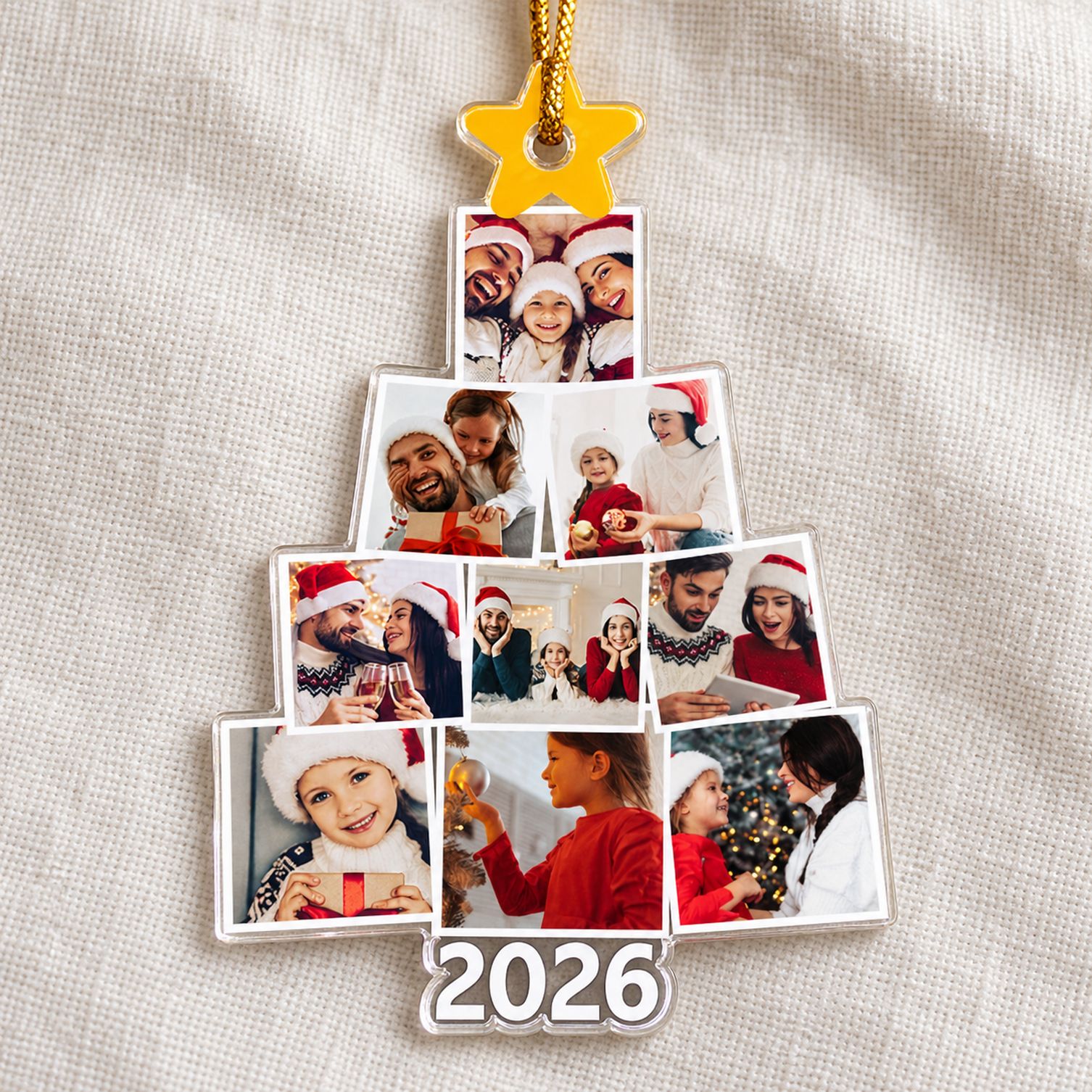 Close-up detail of custom shaped acrylic ornament showing glossy edge and photo print quality