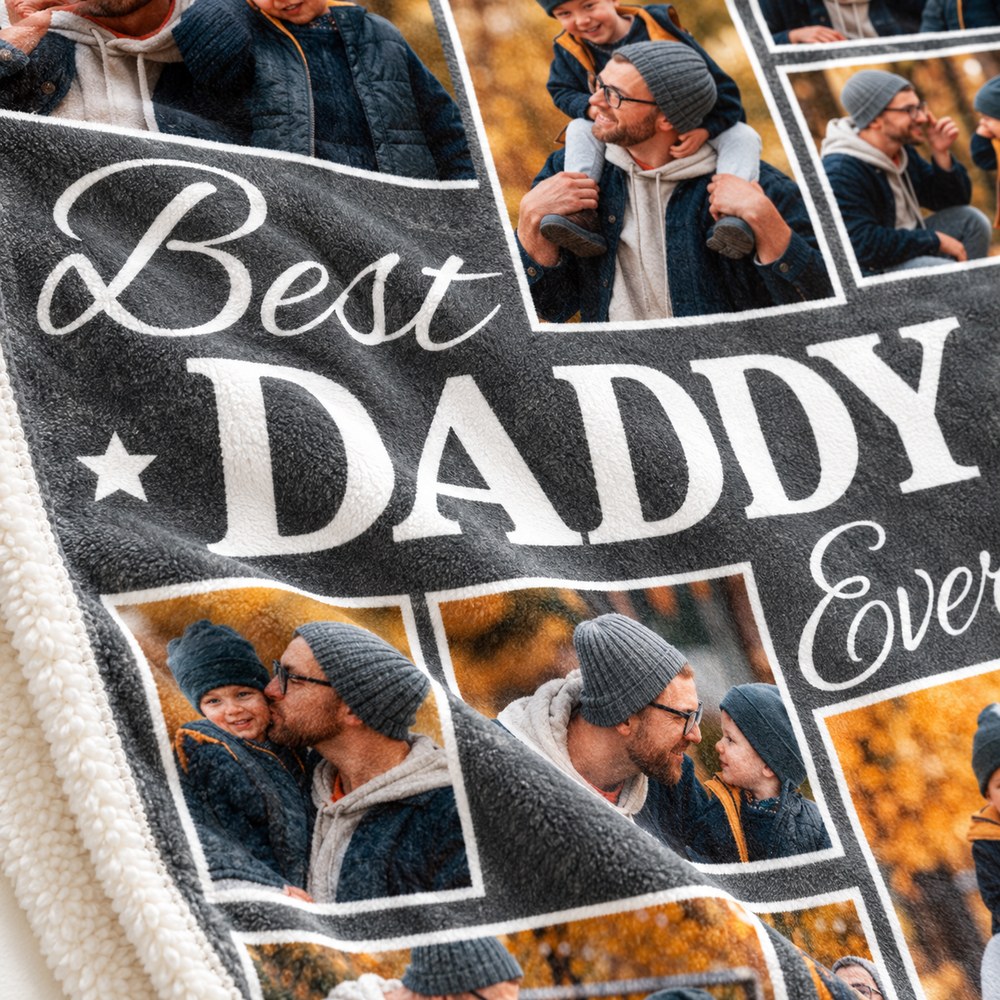 Close-up detail of print quality and soft fleece texture on Custom Daddy blanket