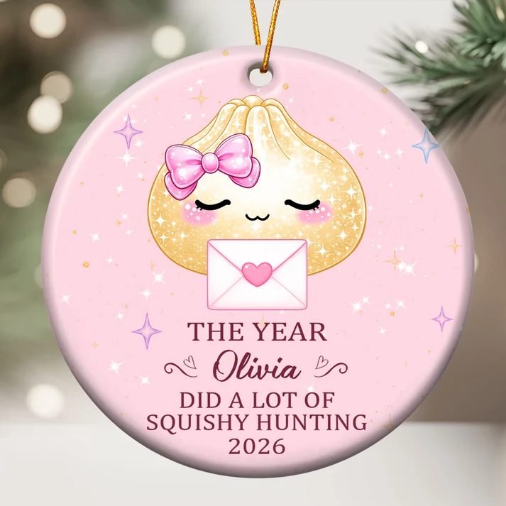 Cute Dumpling Squishy Hunter - Personalized Circle Ceramic Ornament - Christmas Gift For Kid, Son, Daughter