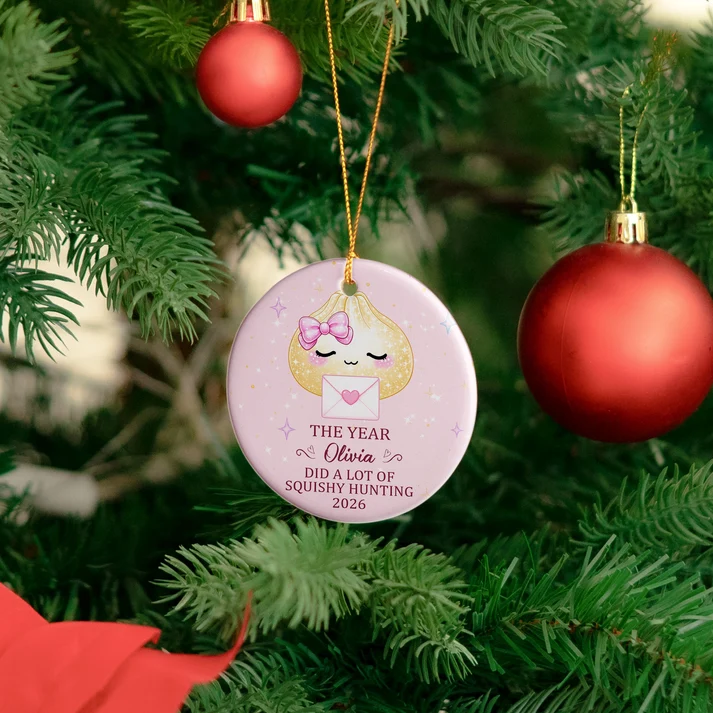 Cute Dumpling Squishy Hunter - Personalized Circle Ceramic Ornament - Christmas Gift For Kid, Son, Daughter